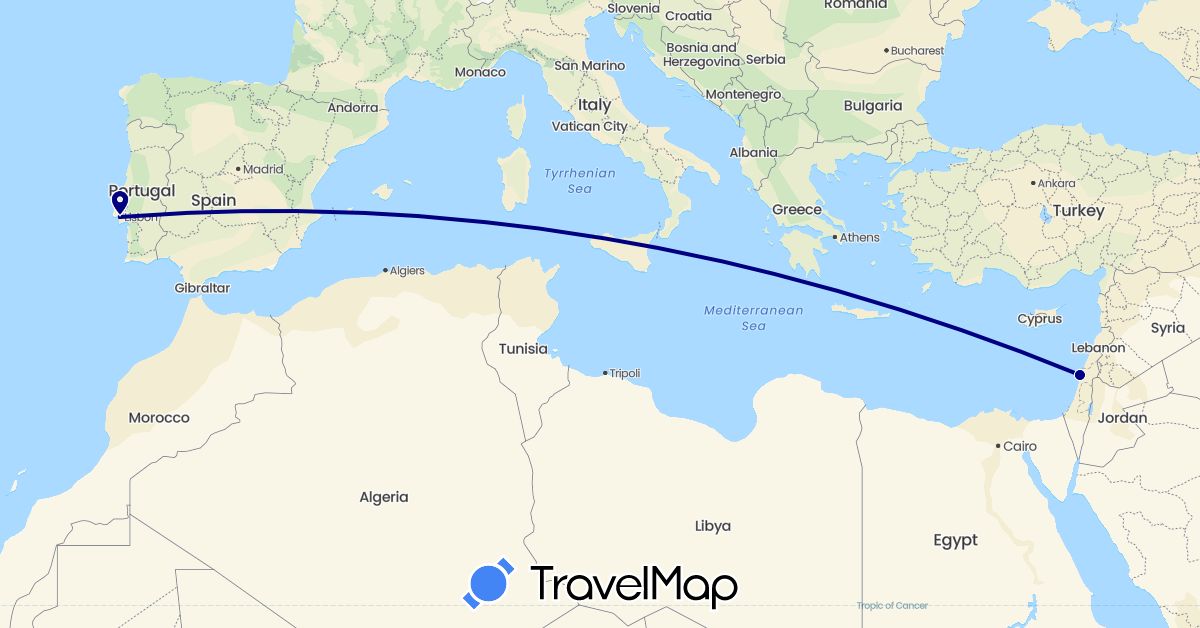 TravelMap itinerary: driving in Israel, Portugal (Asia, Europe)